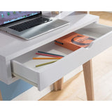 ZNTS Ladder Desk Two- Tone, Home Office Study Desk with Drawer and Two Shelves in White & Weathered White B107130822