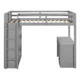 Twin Size Loft Bed with Ladder, Shelves, and Desk, Gray 83068138