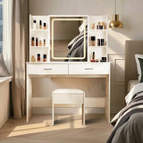 Vanity Desk with Mirror and Lights, Makeup Vanity with 2 Drawers and 6 Storage Shelves, 3 Lighting W3204P300597