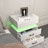 1 Set Nightstand with Adjustable LED Strip Light, 2-drawers, Large Storage Space, Suitable for W368P239008