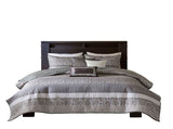 6 Piece Reversible Jacquard Quilt Set with Throw Pillows Grey/Taupe Full/Queen B03597477