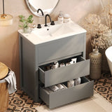30" Bathroom Vanity Ceramic Sink and 2 Full-Extension Drawers, Freestanding Bathroom Vanity N817P280549G