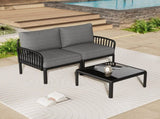 3 Piece Patio Conversation Sets, Modern Outdoor Patio Sectional Furniture Set with Square Coffee N780P199459B