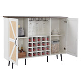 White Faux Rattan Barn Door Wine Cabinet with Wine Rack and Wine Glass Rack, Double Door Design with W2702P183969