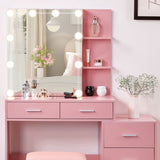 Pink Textured Particle Board with Melamine Laminate Five-Drawer Two-Shelf Sliding Door Mirror 50712204