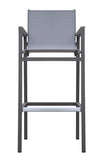 Marina Outdoor Patio Barstool in Gray Powder Coated Finish with Gray Sling Textilene and Gray Wood B2736P268521