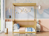 Full Size Canopy Bed Frame with Guardrails for Kids,Floor Bed Full with Four Poster Design,Kids W1858P252841