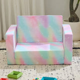 All-Sponge Kids Foldable Sofa Bed Single Chaise Lounge Spray-Print Slant Peach Fabric 01140214