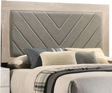 Contemporary Cream Finish Queen Size Bed Bedroom Furniture Gray V-Design Headboard Rubberwood B011P236815
