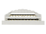 Full Size Upholstery Daybed Frame with Shall Shaped Backrest and Trundle,White 05415103