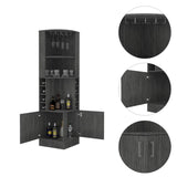 Syrah Corner Bar Cabinet, Eight Bottle Cubbies, Double Door, Two Open Shelves -Smokey Oak B07091986