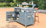 K&K 53.3" Outdoor Kitchen Island with Raised Shelf, Solid Wood Storage Cabinet with Stainless Steel N707P250628G