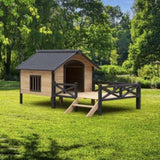 ZNTS Outdoor Large Wooden Cabin House Style Wooden Dog Kennel with Porch W21951579