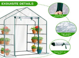 Mini Walk-In Greenhouse with PVC Cover, 4-Shelf Indoor Outdoor Garden Plant Shelves, Roll-Up Zipper 00416149