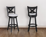 2pc Swivel Pub Stools Counter Height 24" Chair Fabric Upholstered Seat Footrest Wooden Dining Room B011P262368