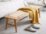 (1.2M) Woven Design Natural Oak Wood Dining Bench Bed Bench for Dining Room, Bedroom, Bathroom W1283P297662
