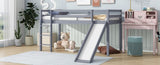 Twin Low Loft Bed with Slide, Ladder, Safety Guardrails, Rubber Wood Twin Loft Bed,Grey W504P218522