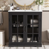 30" Modern Bathroom Vanity with Ceramic Sink, Bathroom Vanity Cabinet with Tempered Blurred Glass N817P279904B
