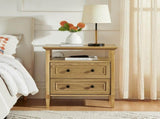 Wooden Nightstand with Open Cubby & 2 Storage Drawers, Freestanding Bedroom Side Cabinet for W487P543905