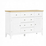 White Adjustable Shelves Sideboard Buffet Cabinet with Storage Drawers, Rubber Wood Top Coffee Bar 77054892