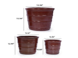 Handmade Glazed Ceramic Planter Set of 3, 16/13/10 Inch Diameter, Horizontal Rib Design, for W3273P321532