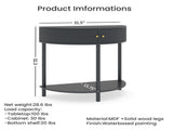 Artisan-Crafted Wave-Pattern Demi-Lune Console Table with Dark Gray Finish,Unique Half Moon Design 68908994