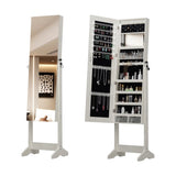 Standing Jewelry Cabinet Armoire with Full Length Mirror, Lockable Storage Cabinet, Interior Mirror, W3406P340443