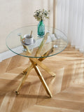 Golden Dining Table with cross metal leg and glass,Modern Space Saving Kitchen Table for Living W234P242550