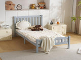 Twin Single-Layer Wooden Bed Vertical Decorative Strips Curved Headboard and Footboard Bed Frame 19973764