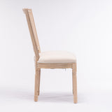 French Style Solid Wood Frame Linen Fabric Square Rattan Back Dining Chair,Set of 2,Cream W162290982