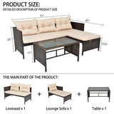 3 Piece Outdoor PE Rattan Furniture Set, Patio Black Wicker Conversation Loveseat Sofa Sectional 41175720