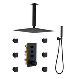3 Functions 12 Inch Ceiling Mounted Thermostatic Shower System in Matte Black T3609P352710