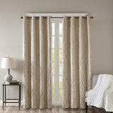 Knitted Jacquard Damask Total Blackout Grommet Top Curtain Panel Pair B035129803