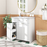 ZNTS 30-Inch White Bathroom Vanity with Ceramic Sink Combo, Abundant Storage Cabinet - 2 Soft close Doors WF532032AAK