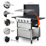 ZNTS 4-Burner Propane Gas BBQ Grill, SS Plancha, 49200BTU Output With Wire Enamel Cooking Grids For W2938P208389