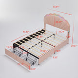 Full Size Upholstered Smart LED Bed Frame with 2 Storage Drawers and Chic Double Petal Headboard , W3004P230608