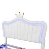 ZNTS Full Size Upholstered Bed Frame with LED Lights,Modern Upholstered Princess Bed With Crown WF307962AAK