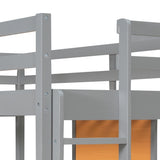 ZNTS Twin size Loft Bed with Desk and Writing Board, Wooden Loft Bed with Desk & 2 Drawers Cabinet- Gray 08694176