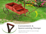 Garden Plant Planter Wooden Wagon Planter W/ Wheel Garden Yard Red 78294767