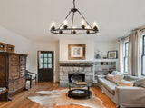 34.25'' Modern 9-Light Black Wagon Wheel Chandelier With Light For Living Dining W5008P468519