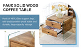 Double-drawer bedside table.The board surface is MDF with wood grain sticker, and both sides are W1512P348780