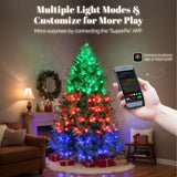 ZNTS 7.5 FT Pre-lit Artificial Christmas Tree, APP Controlled Xmas Tree Hinged Branches with 400 RGB 09504553