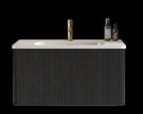 U057-Etna30W-308 Etna 30" Striped Brushed Black Oak Floating Bathroom Vanity with White Ceramic W1865P218039