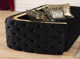 Naomi Button Tufted Loveseat with Velvet Fabric and Gold Accent in Black B00961119