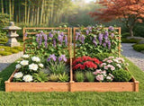 Oak Fir Wood Raised Garden Bed with 3 Climbing Trellises, 2 Large Open-Base Planting Boxes Modular 62292275
