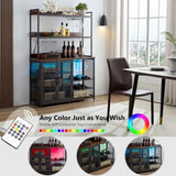 Coffee Bar Cabinet with Power Outlet, Industrial Buffet Cabinet with LED Strip and Glass Holder, W1705P179846