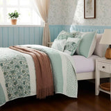 6 Piece Cotton Percale Quilt Set with Throw Pillows Aqua Full/Queen B035129023