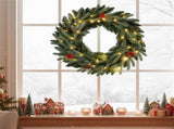 24" Pre-Lit Christmas Wreath - 20 Warm White LEDsPine ConesRed Berries 83366207