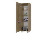 Vernon Slim Storage Cabinet with 4-Tier Shelf and Broom Hangers, Natural Oak B097P474304