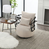 ZNTS COOLMORE Upholstered Tufted Living Room Chair Textured Linen Fabric Accent Chair with Metal Stand W1588P147869